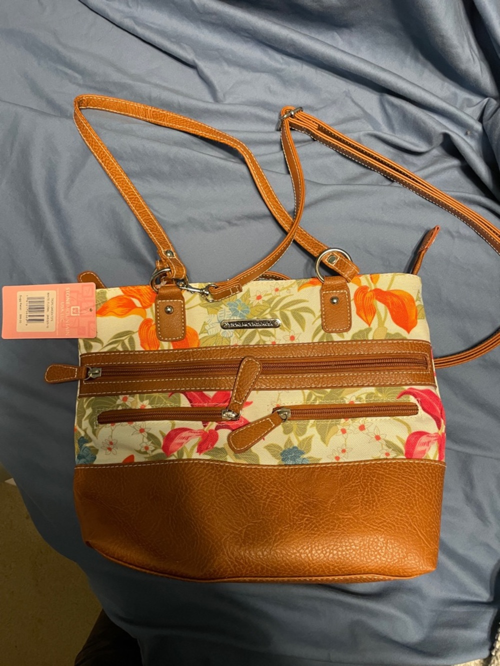 Stone Mountain Accessories Floral Shoulder Bag in Brown, Orange, Pink, Cream